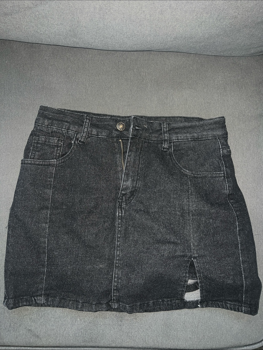 Black Denim Mini Skort with Front Slit